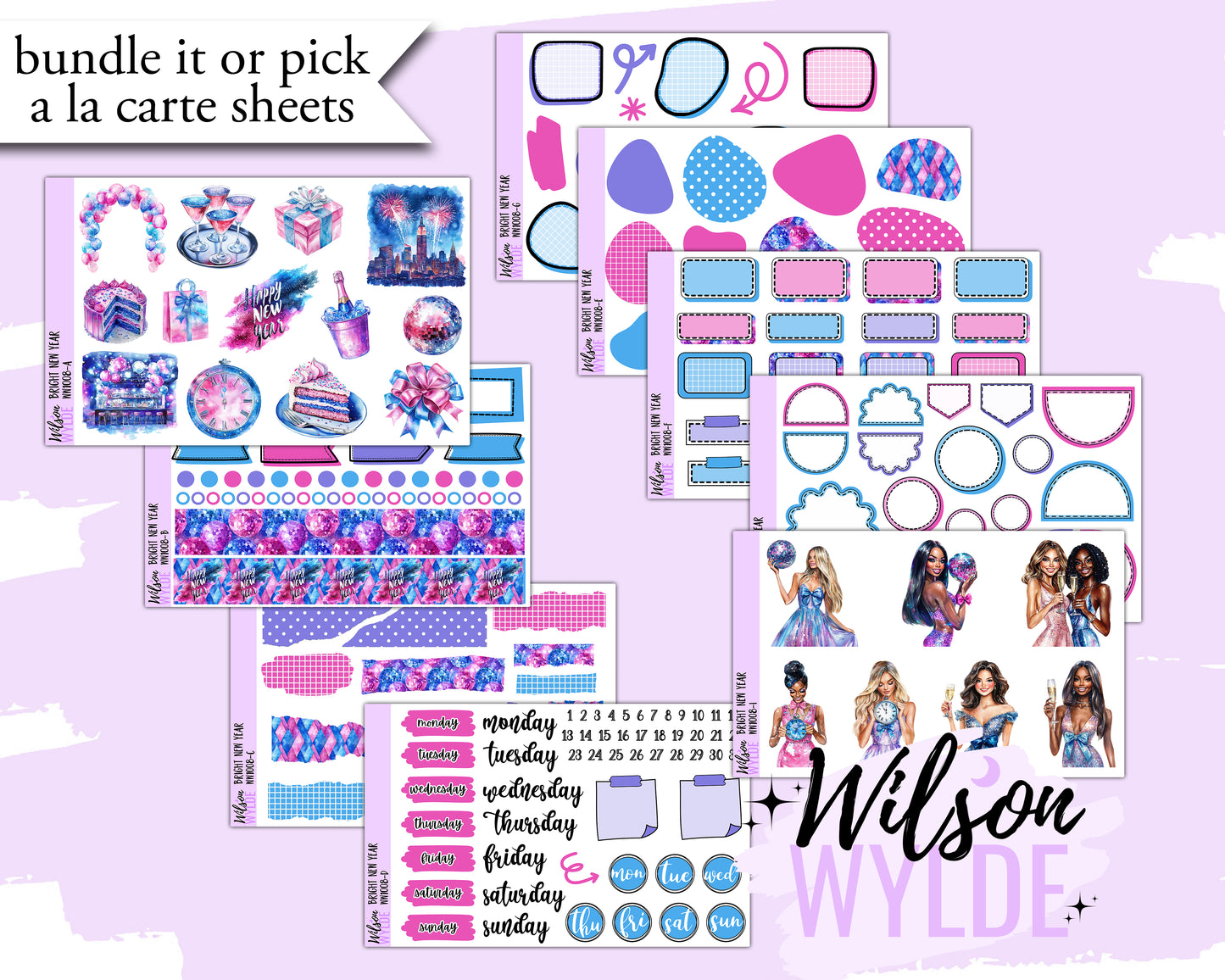 Bright New Year journaling sticker kit, a la carte and bundle options. WW1008