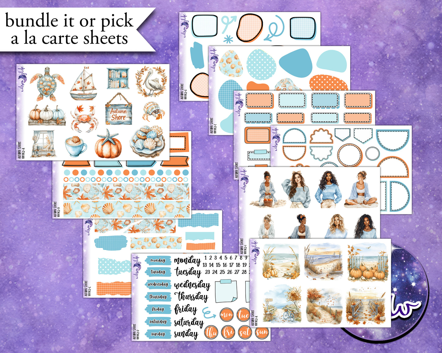 Autumn Shore journaling sticker kit, a la carte and bundle options. WW962