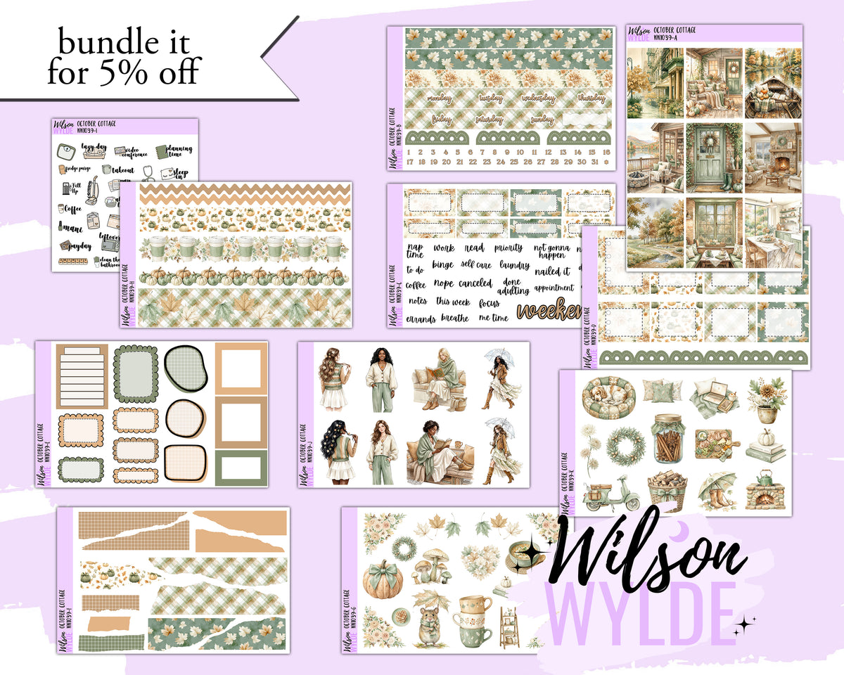 October Cottage weekly sticker kit, STANDARD VERTICAL format, a la carte and bundle options. WW1039