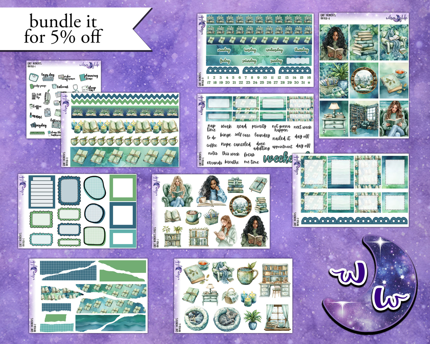 Quiet Moments weekly sticker kit, STANDARD VERTICAL format, a la carte and bundle options. WW958