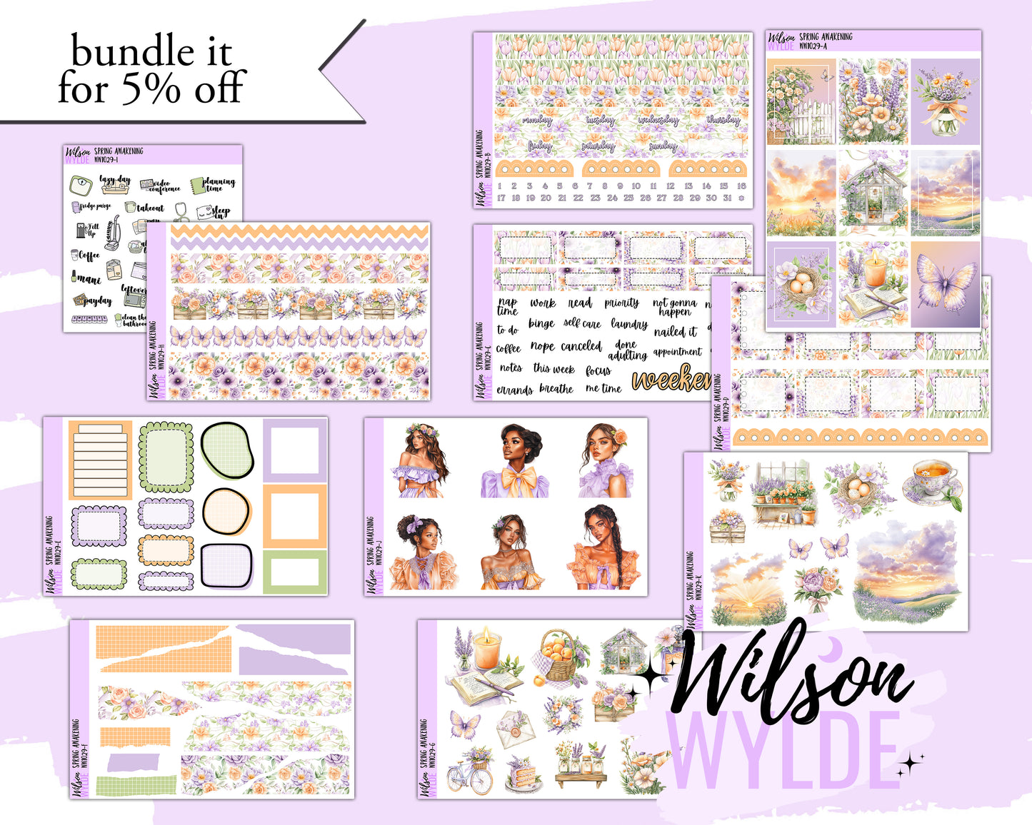 Spring Awakening weekly sticker kit, STANDARD VERTICAL format, a la carte and bundle options. WW1029