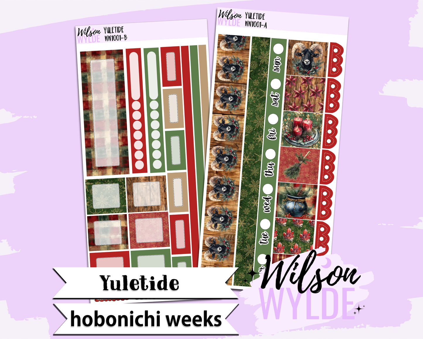 Yuletide weekly sticker kit, HOBONICHI WEEKS format, a la carte and bundle options. WW1001