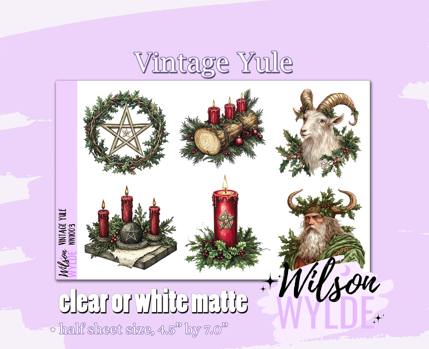 Vintage Yule deco planner stickers, Matte or frosted clear. WW1003