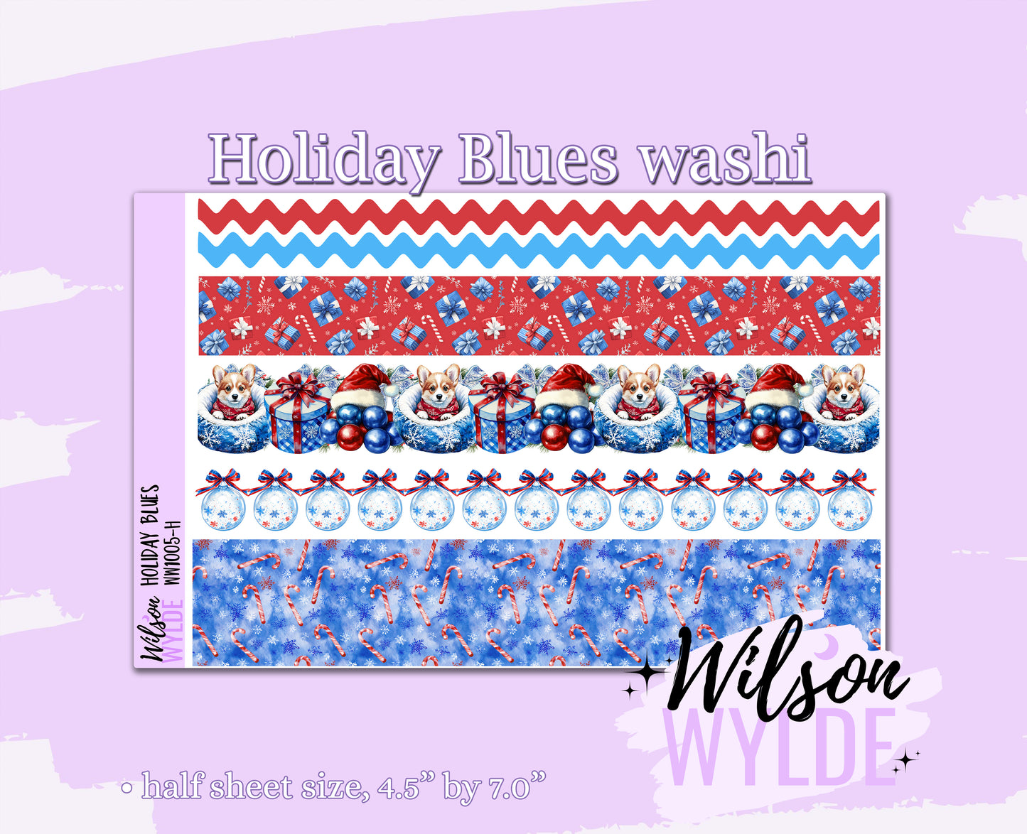 Holiday Blues washi planner deco stickers, WW1005