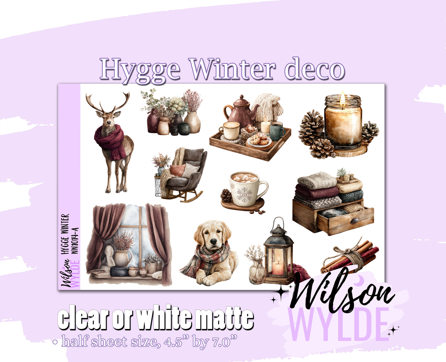 Hygge Winter deco planner stickers, Matte or frosted clear. WW1014