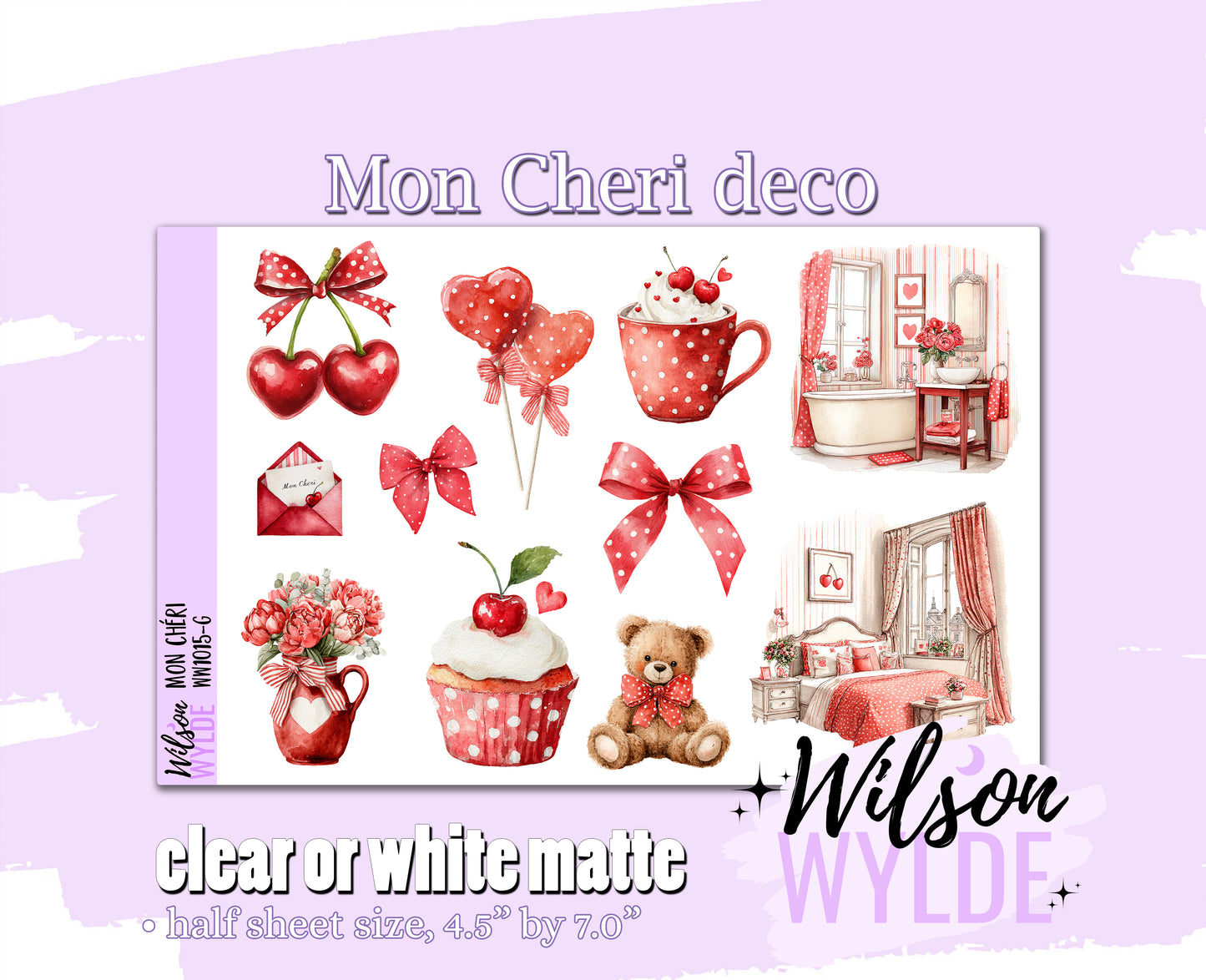 Mon Cheri deco planner stickers, Matte or frosted clear. WW1015