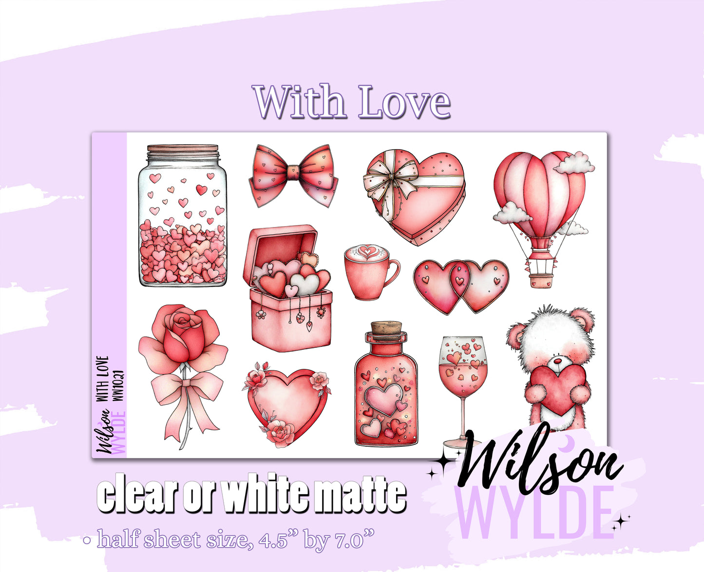 With Love planner stickers, Matte or frosted clear. WW1021