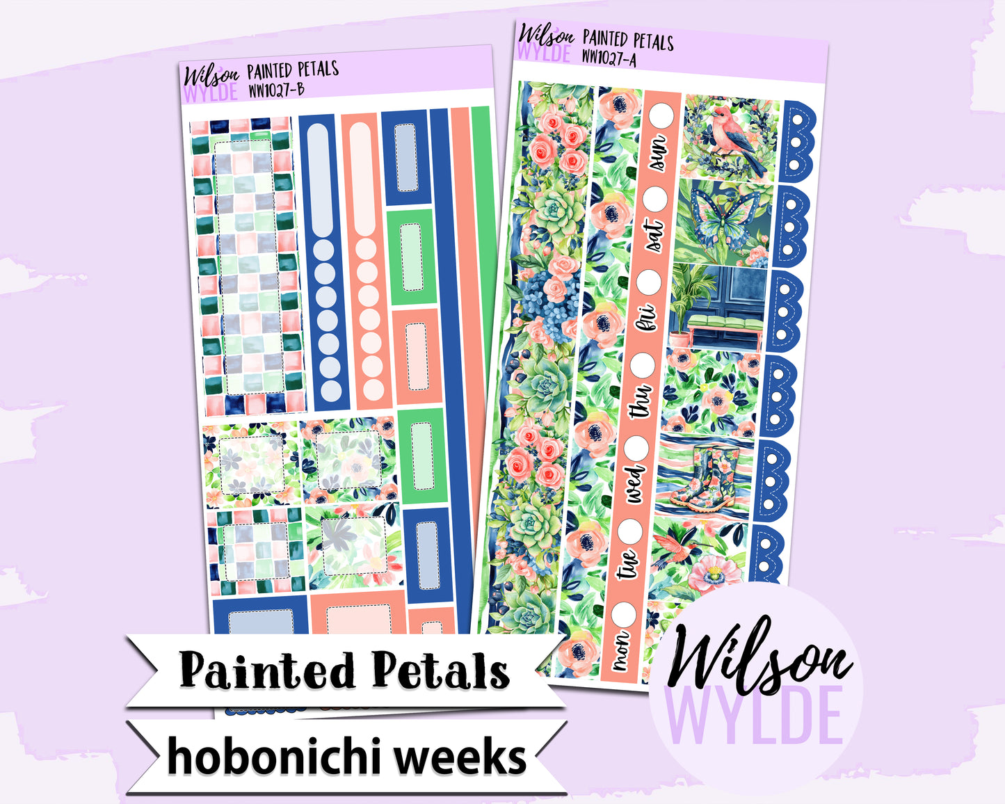 Painted Petals weekly sticker kit, HOBONICHI WEEKS format, a la carte and bundle options. WW1027