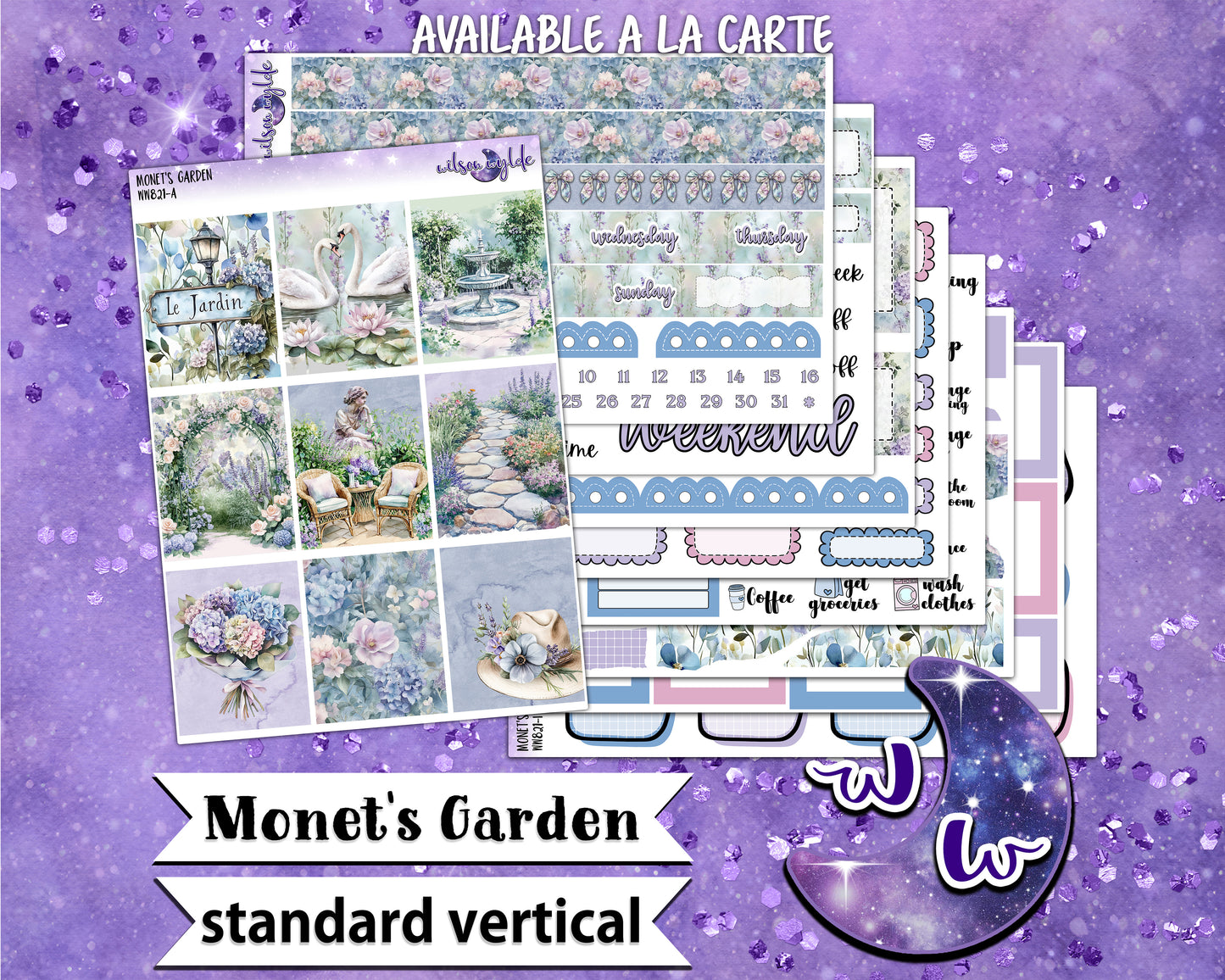 Monet's Garden weekly sticker kit, STANDARD VERTICAL format, a la carte and bundle options. WW821