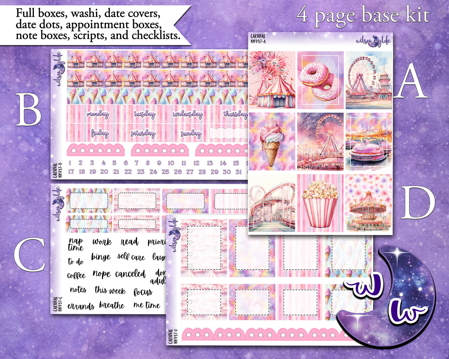 Carnival weekly sticker kit, STANDARD VERTICAL format, a la carte and bundle options. WW937