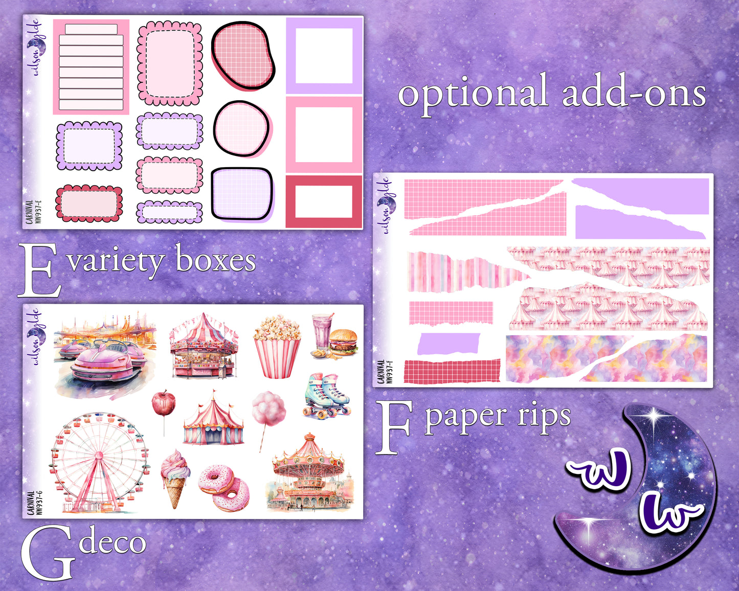 Carnival weekly sticker kit, STANDARD VERTICAL format, a la carte and bundle options. WW937