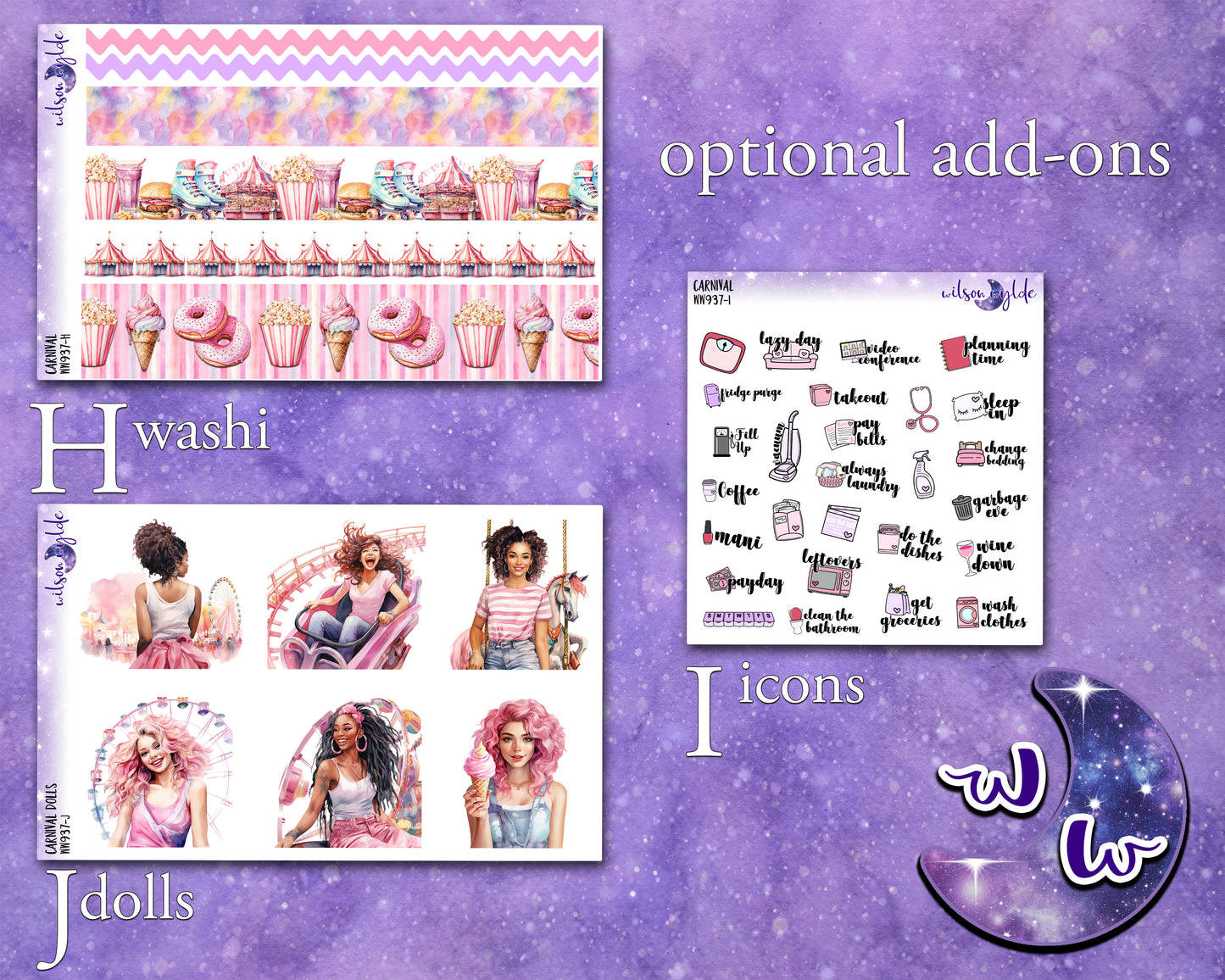 Carnival weekly sticker kit, STANDARD VERTICAL format, a la carte and bundle options. WW937