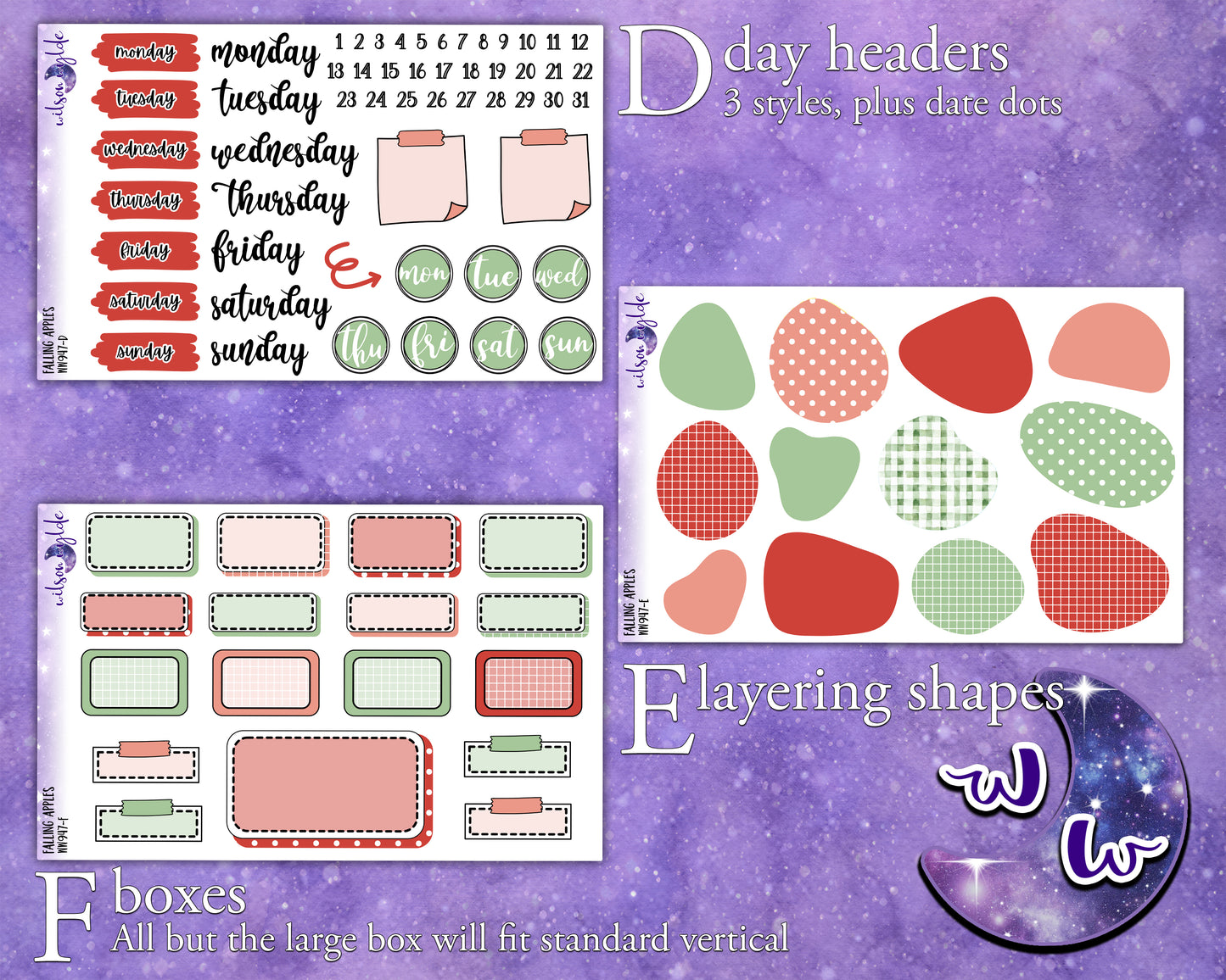 Falling Apples journaling sticker kit, a la carte and bundle options. WW947