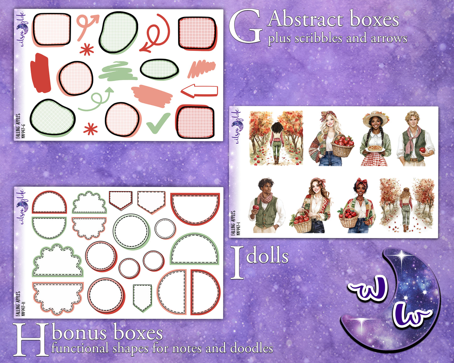Falling Apples journaling sticker kit, a la carte and bundle options. WW947