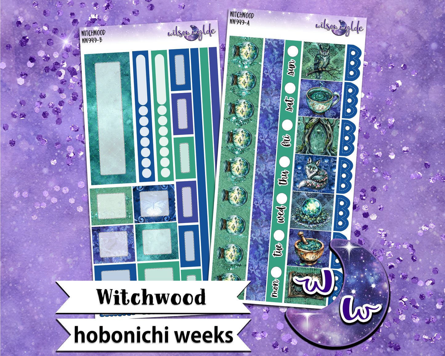 Witchwood weekly sticker kit, HOBONICHI WEEKS format, a la carte and bundle options. WW949