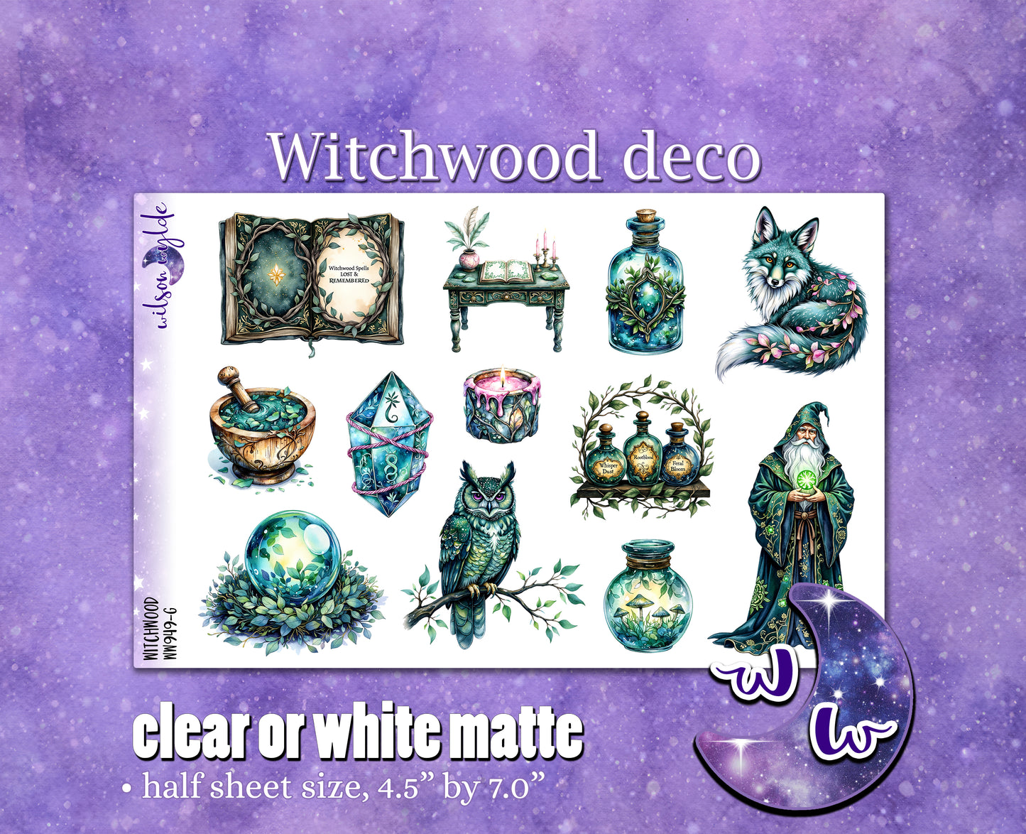 Witchwood deco planner stickers, Matte or frosted clear. WW949