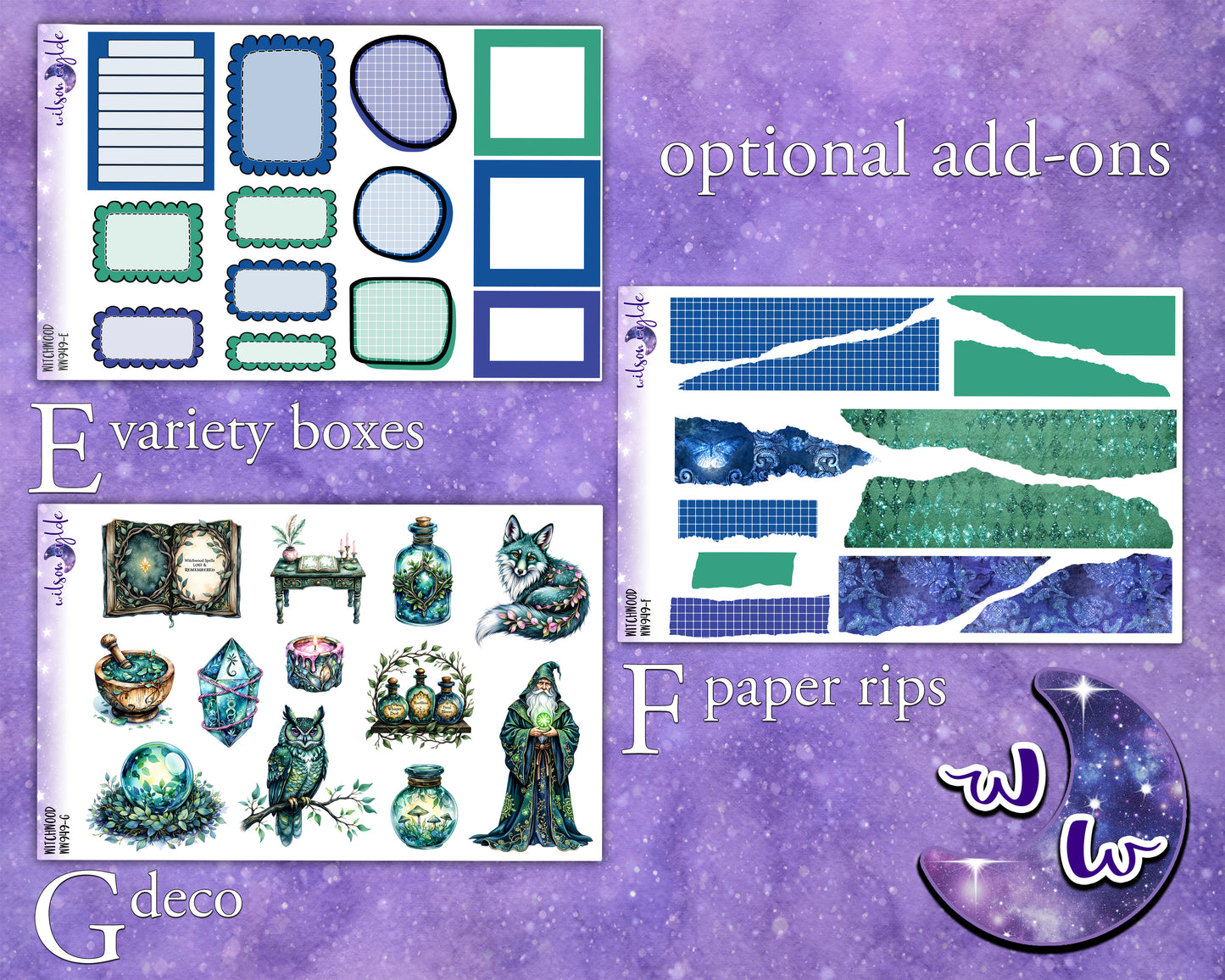 Witchwood weekly sticker kit, STANDARD VERTICAL format, a la carte and bundle options. WW949