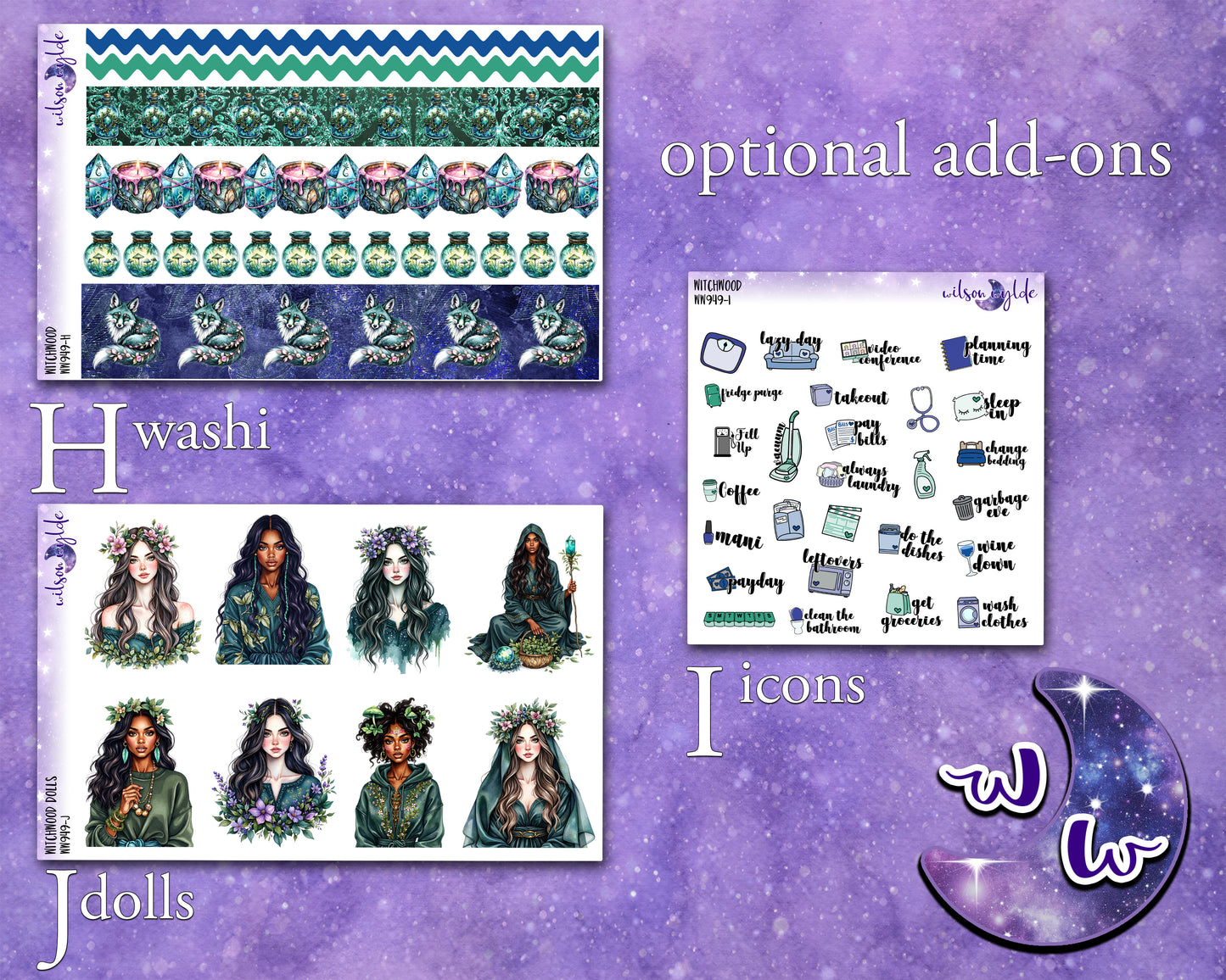 Witchwood weekly sticker kit, STANDARD VERTICAL format, a la carte and bundle options. WW949