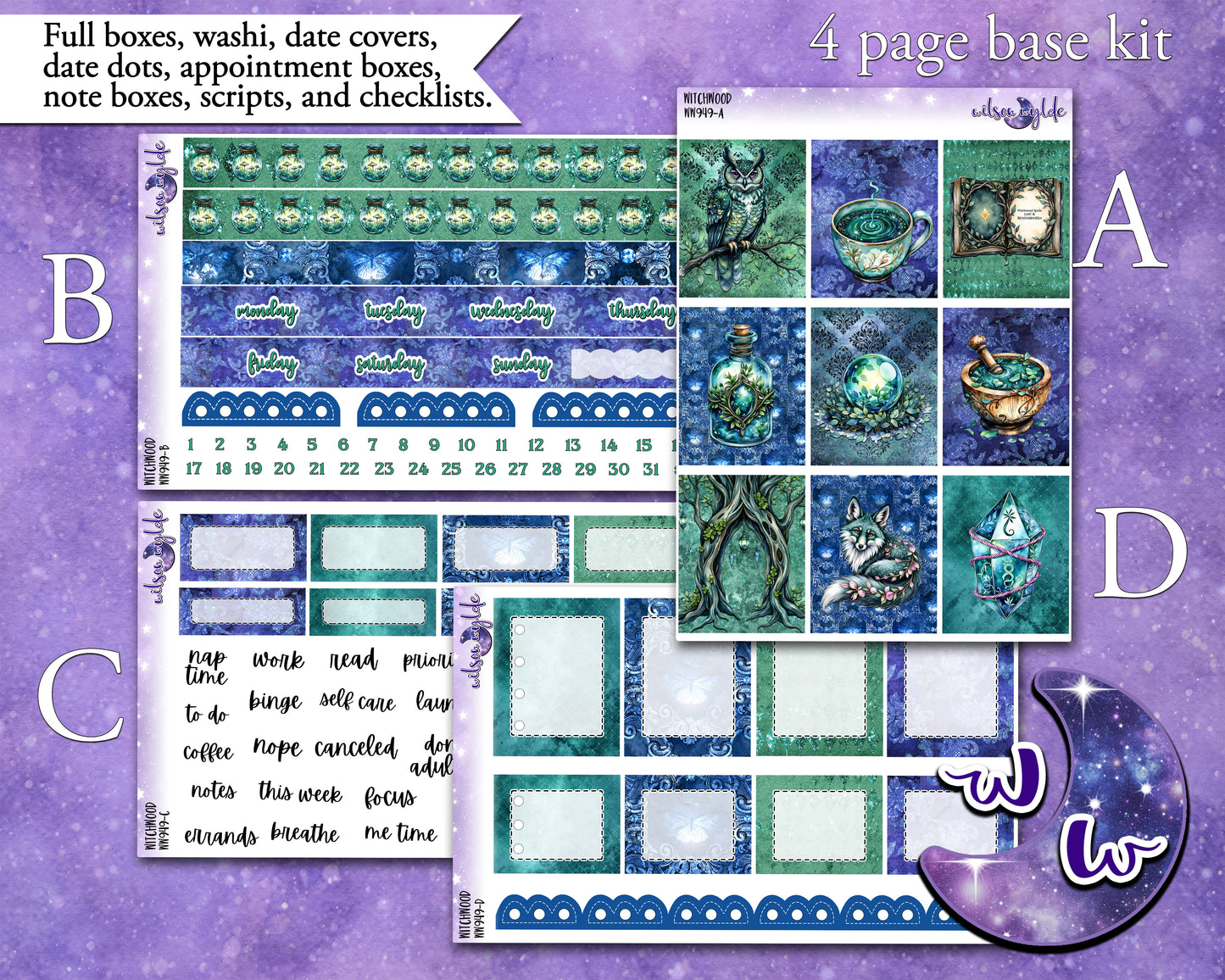 Witchwood weekly sticker kit, STANDARD VERTICAL format, a la carte and bundle options. WW949