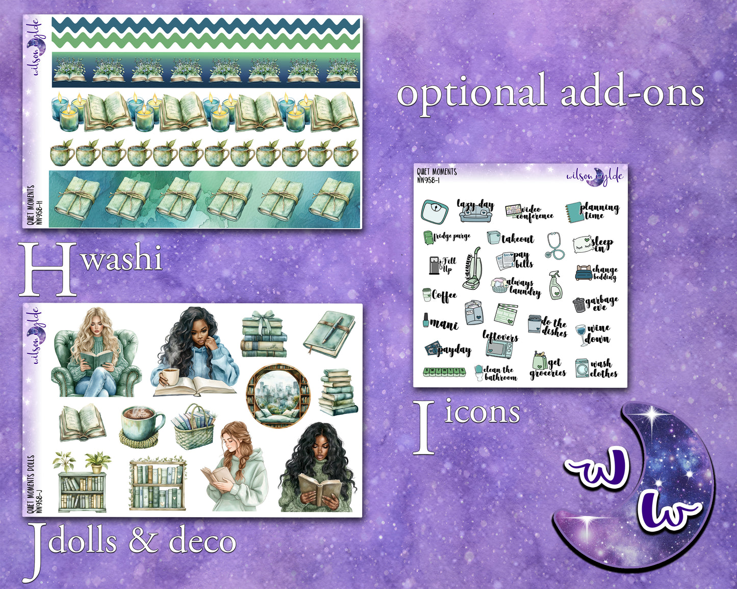 Quiet Moments weekly sticker kit, STANDARD VERTICAL format, a la carte and bundle options. WW958