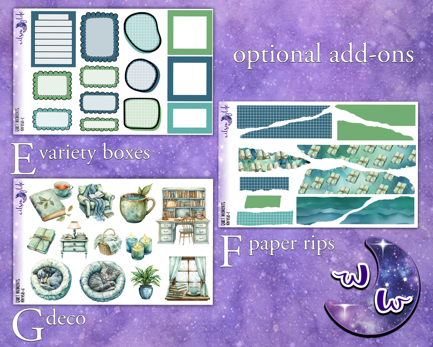 Quiet Moments weekly sticker kit, STANDARD VERTICAL format, a la carte and bundle options. WW958