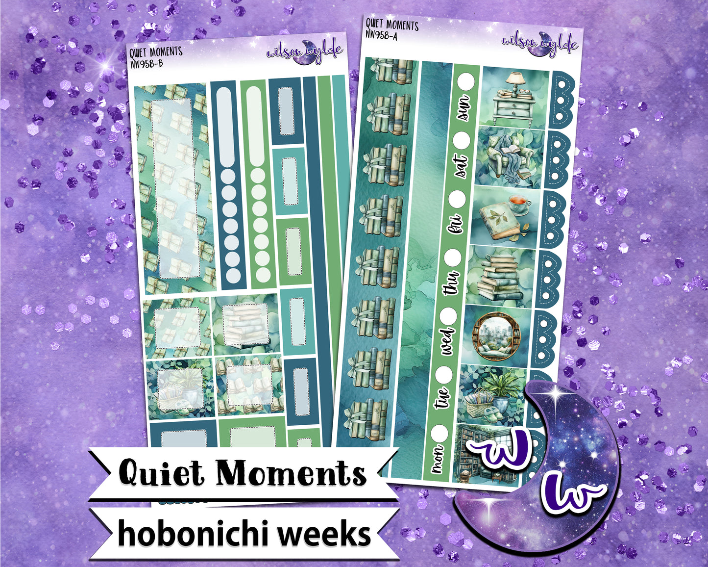 Quiet Moments weekly sticker kit, HOBONICHI WEEKS format, a la carte and bundle options. WW958