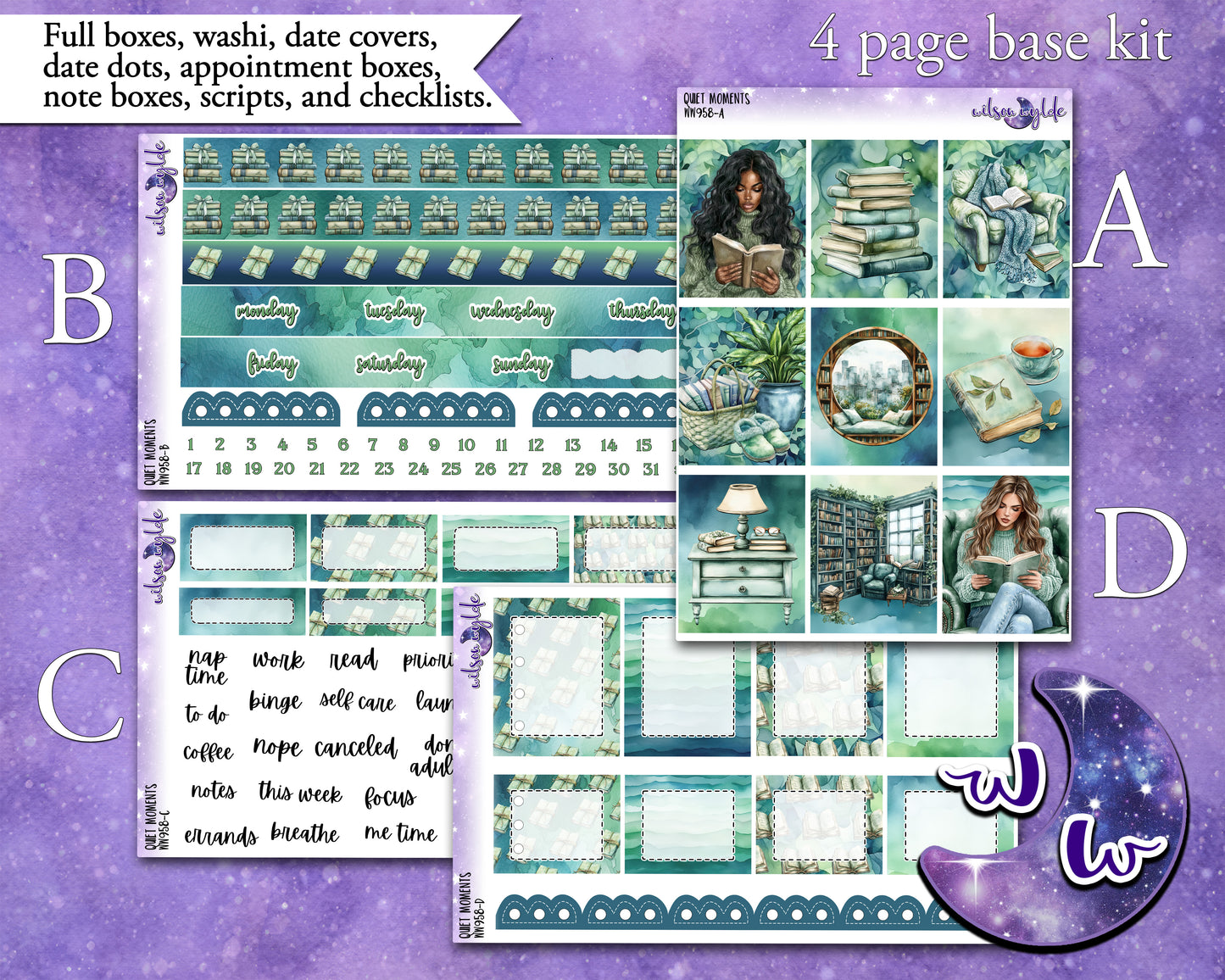 Quiet Moments weekly sticker kit, STANDARD VERTICAL format, a la carte and bundle options. WW958