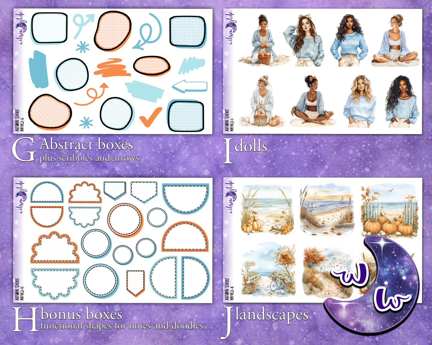 Autumn Shore journaling sticker kit, a la carte and bundle options. WW962