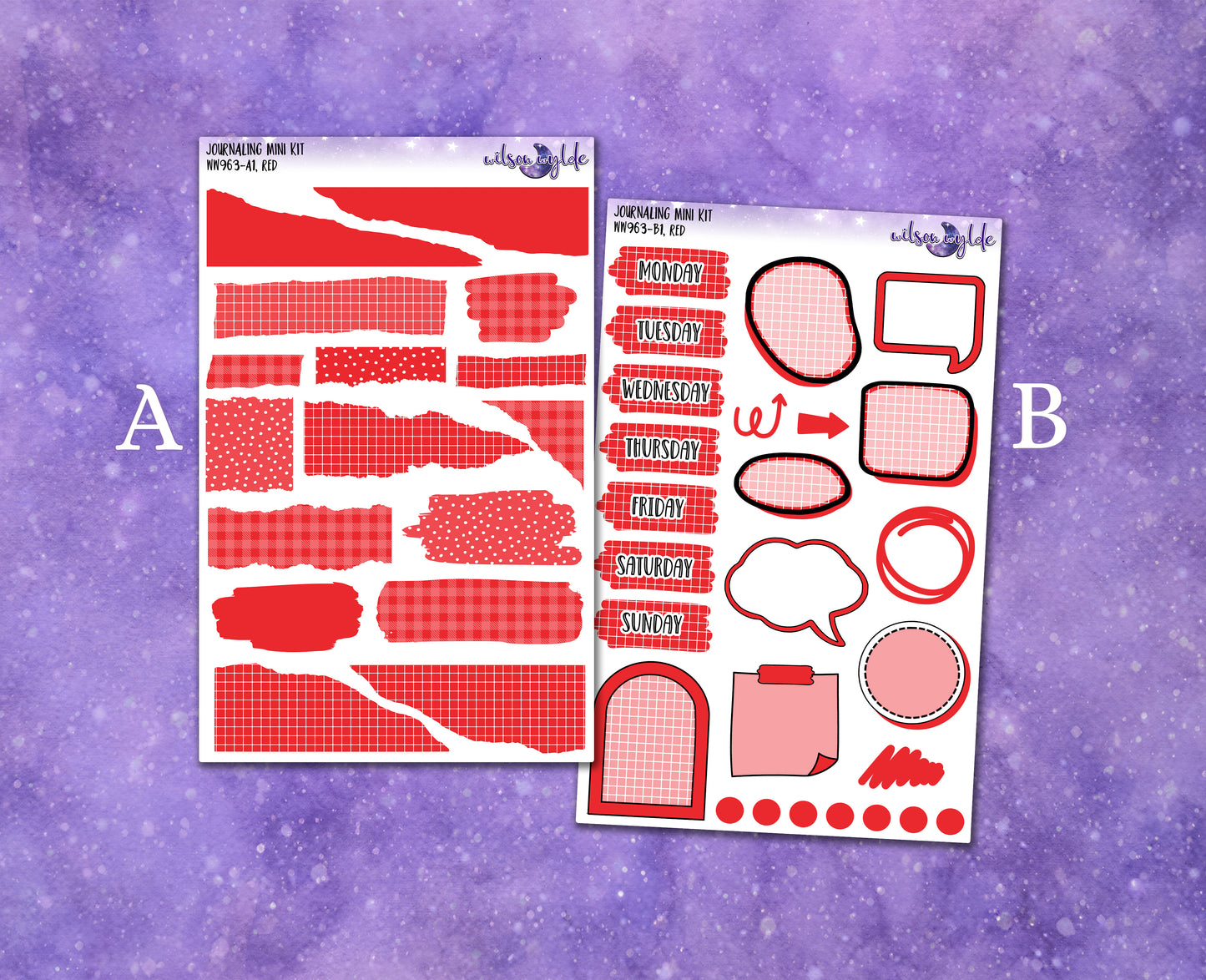 Journaling mini kits planner stickers, 7 colors Rainbow palette WW963