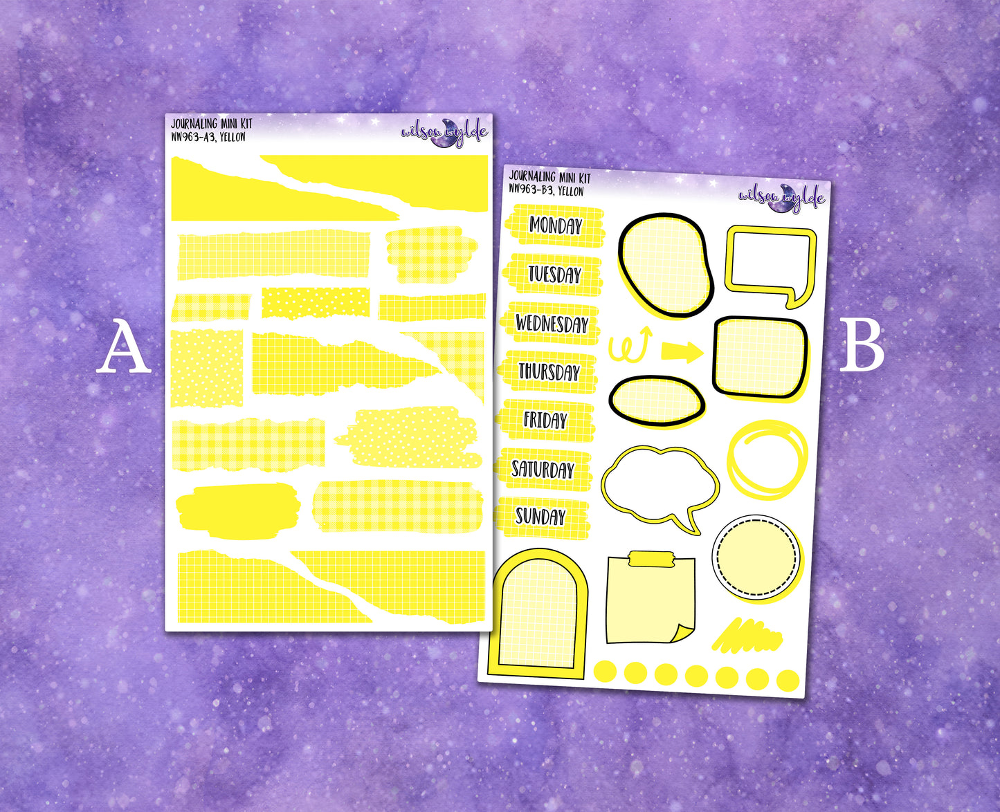 Journaling mini kits planner stickers, 7 colors Rainbow palette WW963