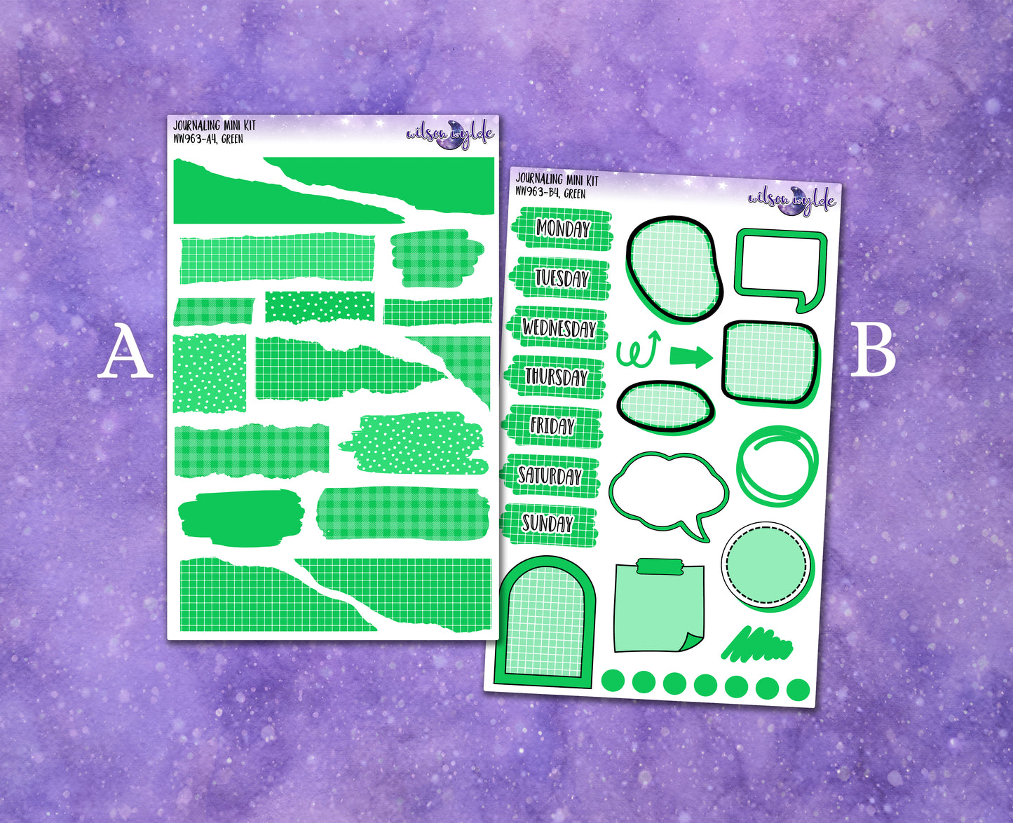 Journaling mini kits planner stickers, 7 colors Rainbow palette WW963