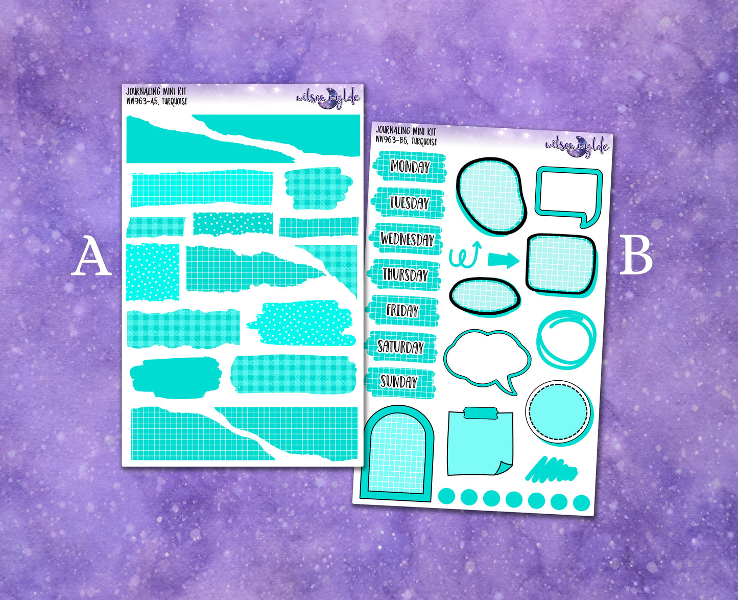 Journaling mini kits planner stickers, 7 colors Rainbow palette WW963