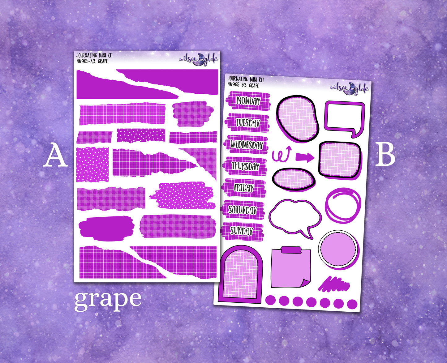 Journaling mini kits planner stickers, 5 colors Frozen palette WW965