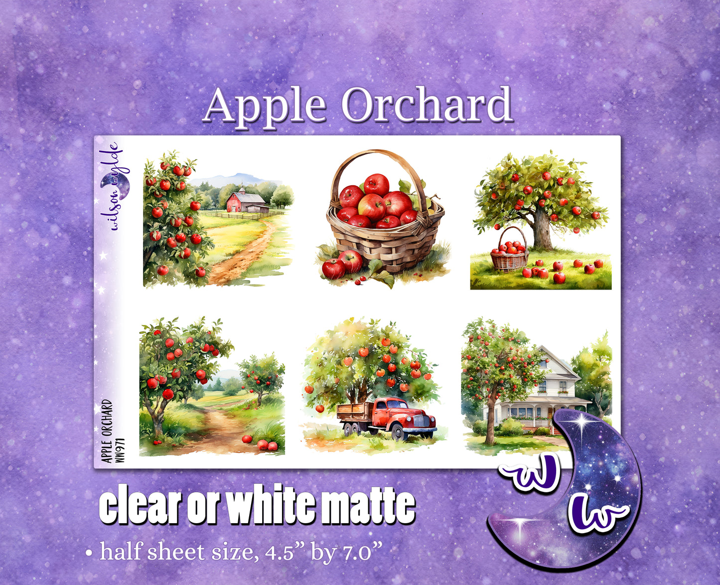 Apple Orchard deco planner stickers, Matte or frosted clear. WW971