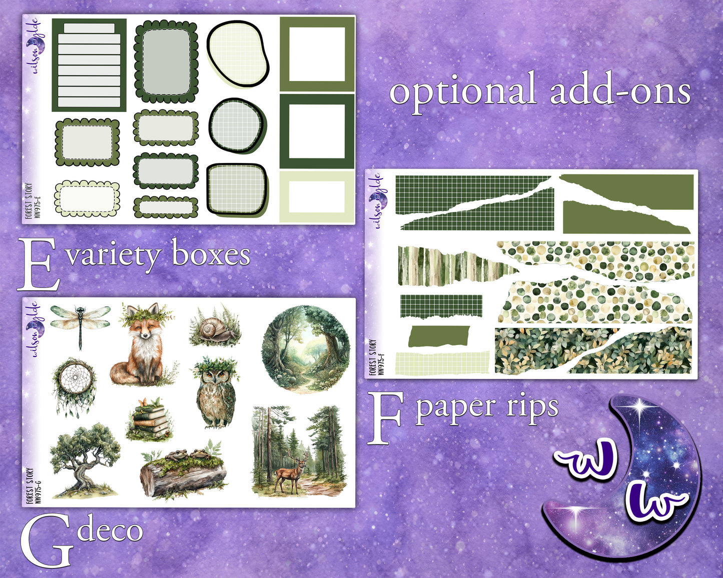 Forest Story weekly sticker kit, STANDARD VERTICAL format, a la carte and bundle options. WW975