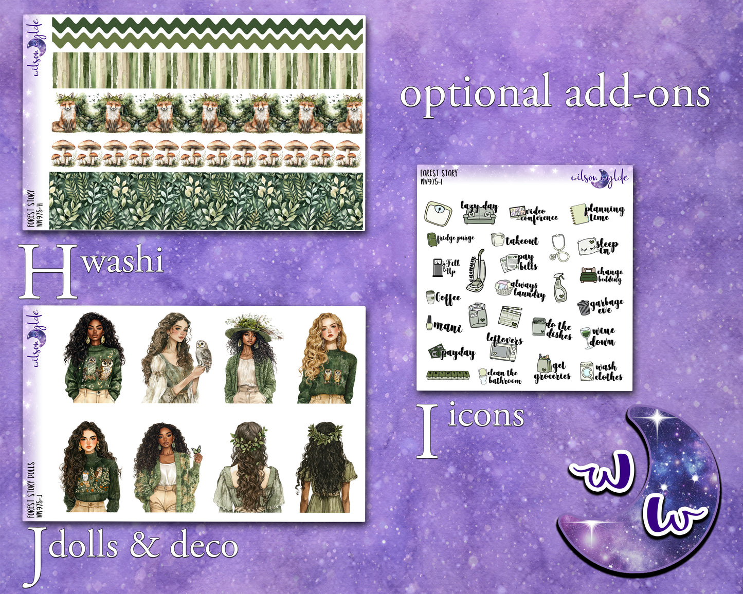 Forest Story weekly sticker kit, STANDARD VERTICAL format, a la carte and bundle options. WW975