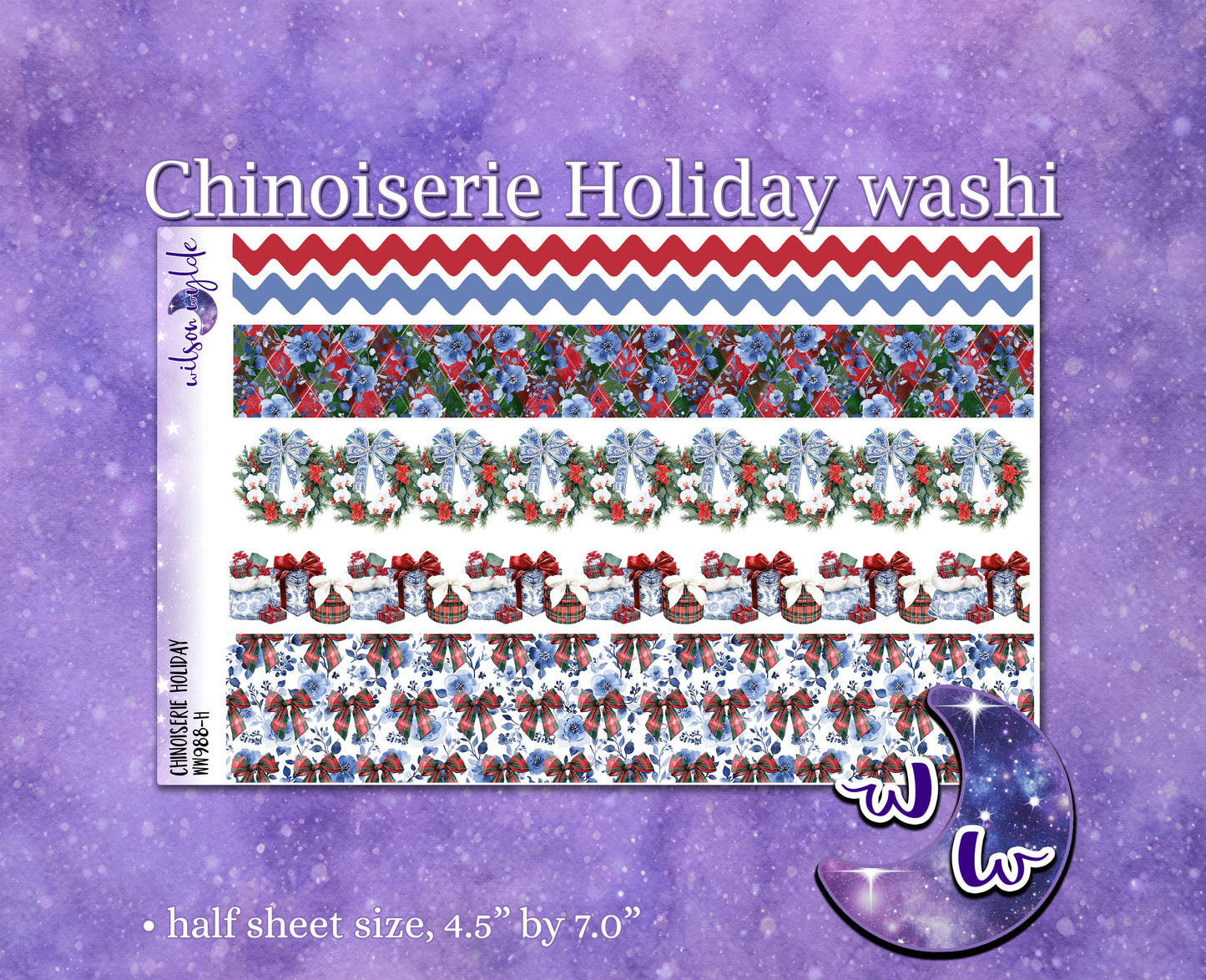 Chinoiserie Holiday washi planner deco stickers, WW988