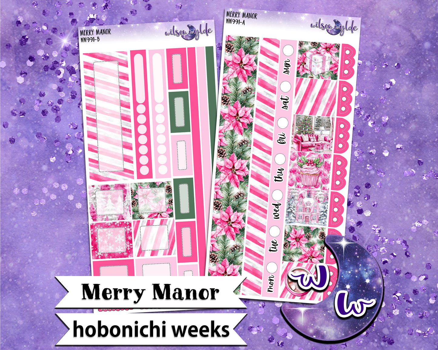 Merry Manor weekly sticker kit, HOBONICHI WEEKS format, a la carte and bundle options. WW991