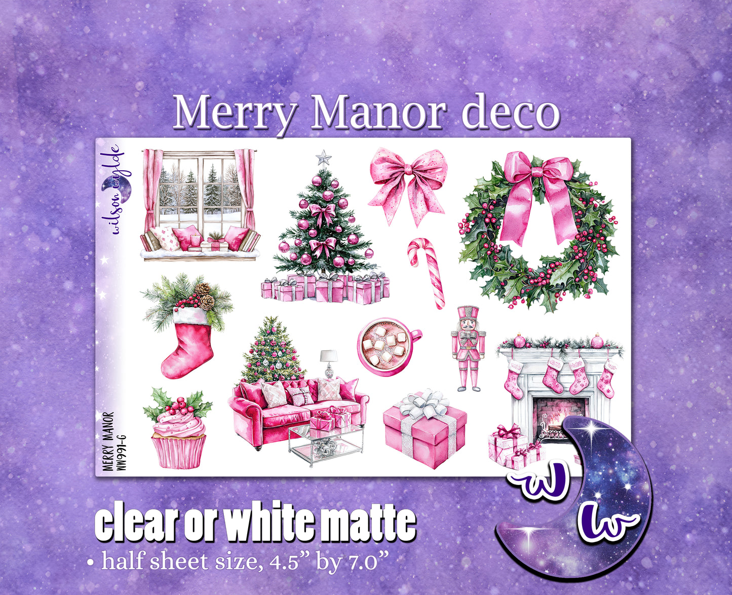 Merry Manor deco planner stickers, Matte or frosted clear. WW991