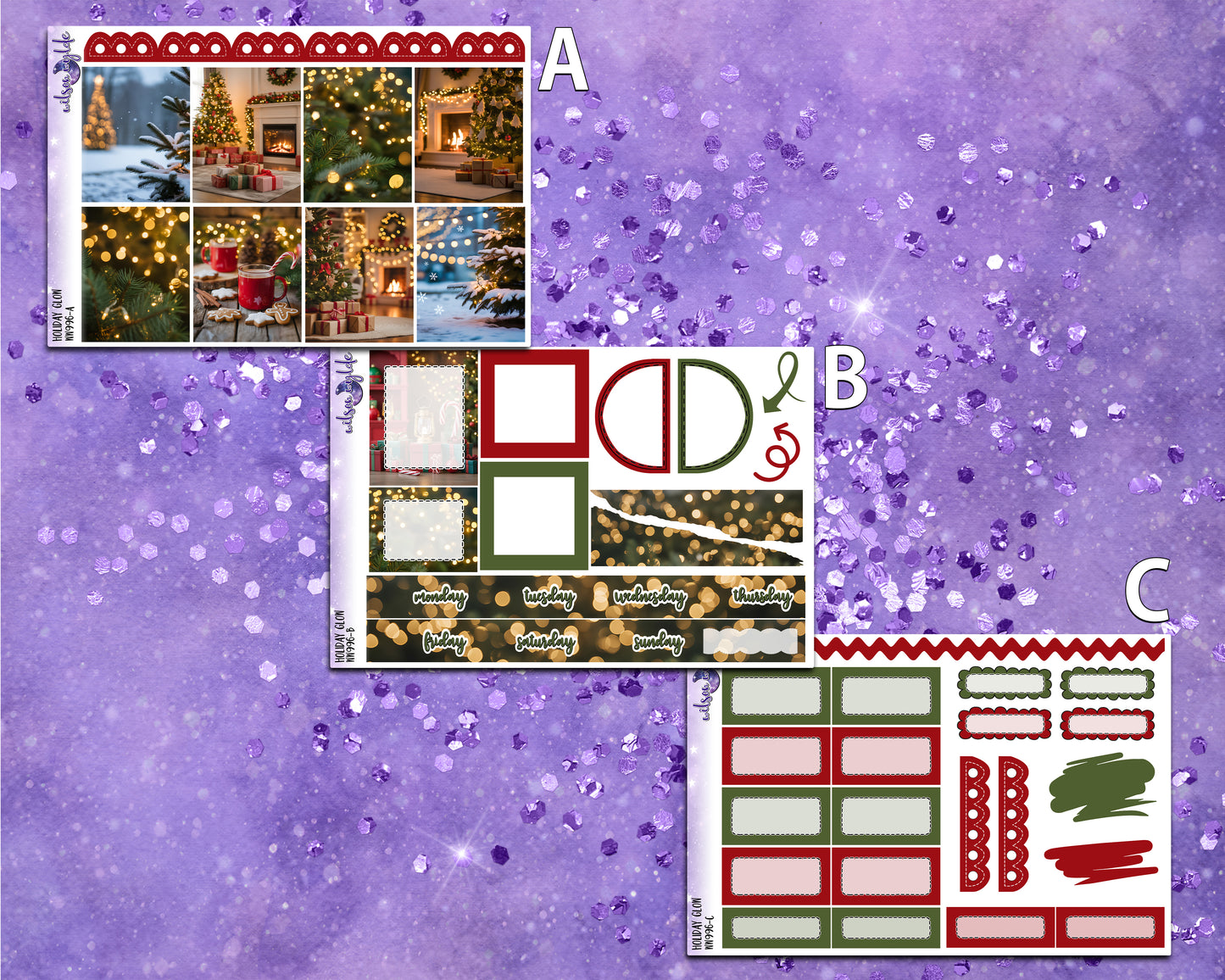 Holiday Glow mini weekly sticker kit, Cousin or Standard Vertical format, a la carte and bundle options. WW996
