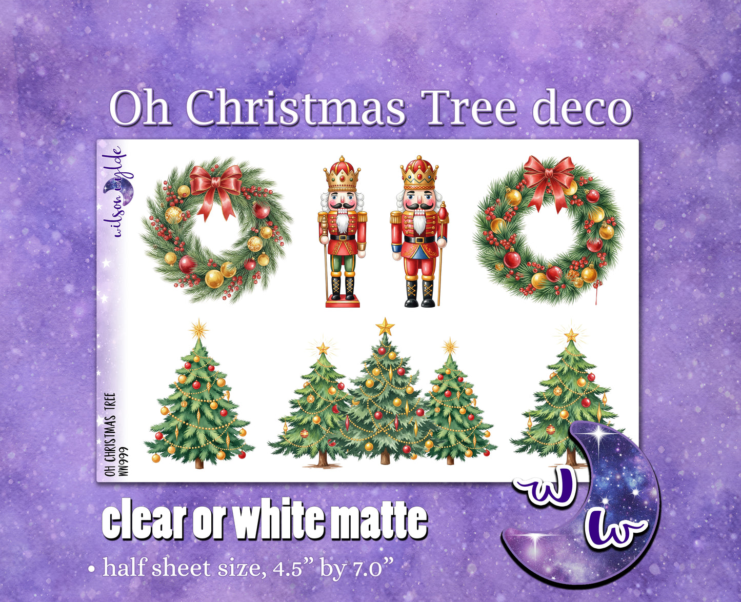 Oh Christmas Tree deco planner stickers, Matte or frosted clear. WW999