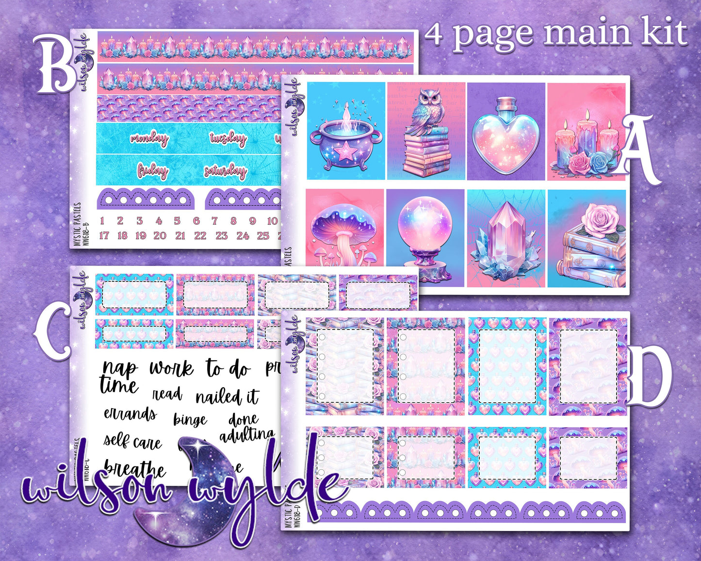 Mystic Pastels full weekly sticker kit, HOBONICHI COUSIN format, a la carte and bundle options. WW618