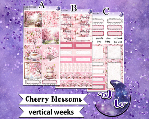 Cherry Blossoms weekly sticker kit, VERTICAL WEEKS format, Print Pression weeks, a la carte and bundle options. WW626