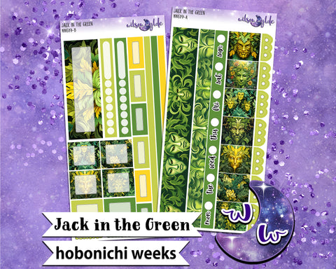 Jack in the Green weekly sticker kit, HOBONICHI WEEKS format, a la carte and bundle options. WW619