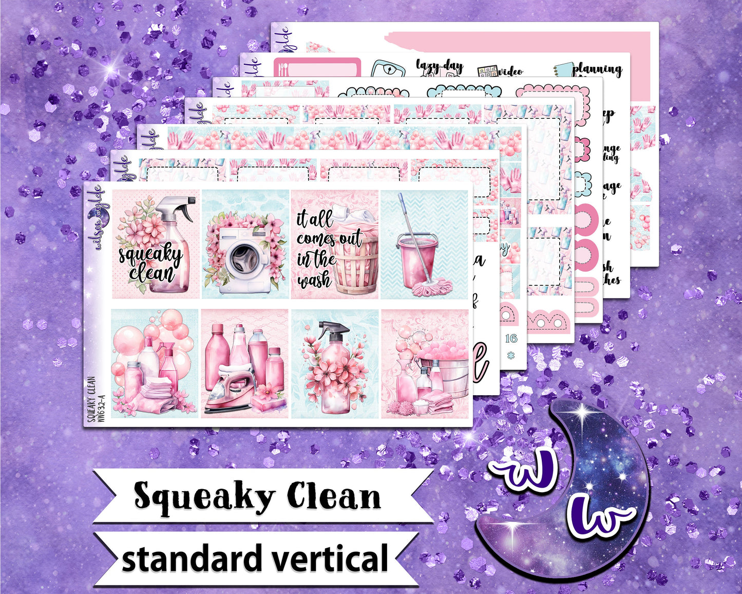 Squeaky Clean full weekly sticker kit, STANDARD VERTICAL format, a la carte and bundle options. WW632