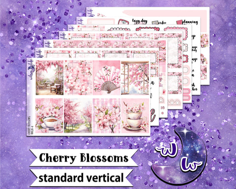 Cherry Blossoms full weekly sticker kit, STANDARD VERTICAL format, a la carte and bundle options. WW626