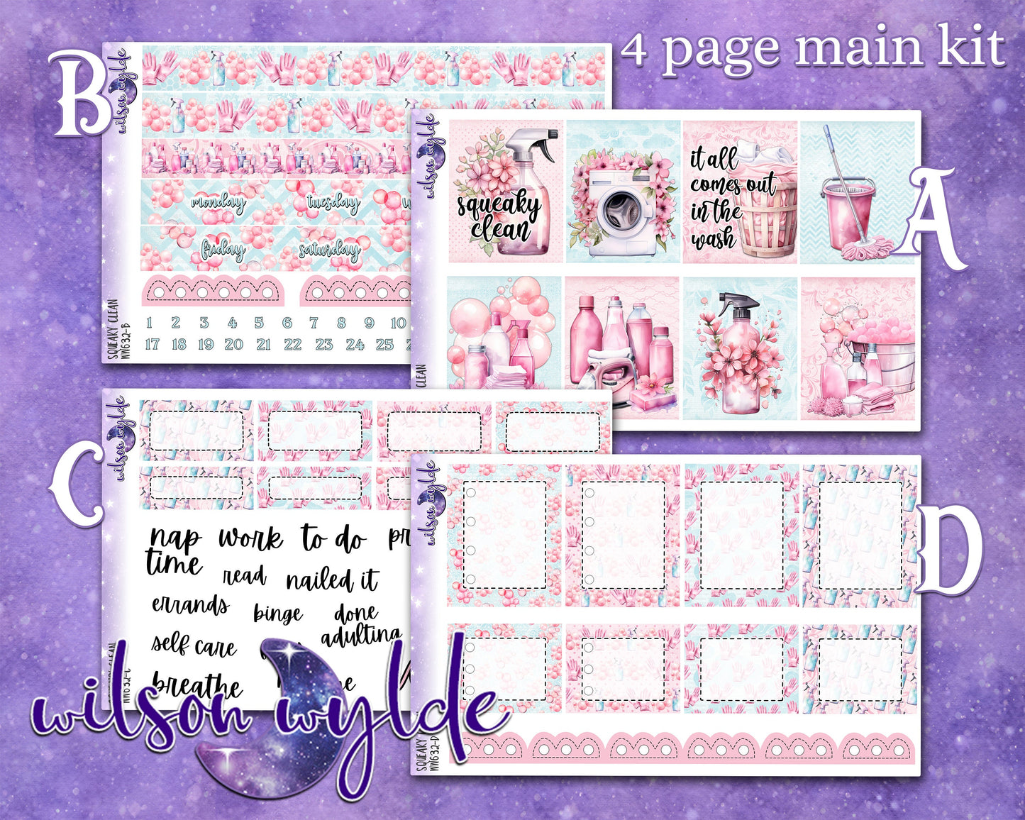 Squeaky Clean full weekly sticker kit, STANDARD VERTICAL format, a la carte and bundle options. WW632