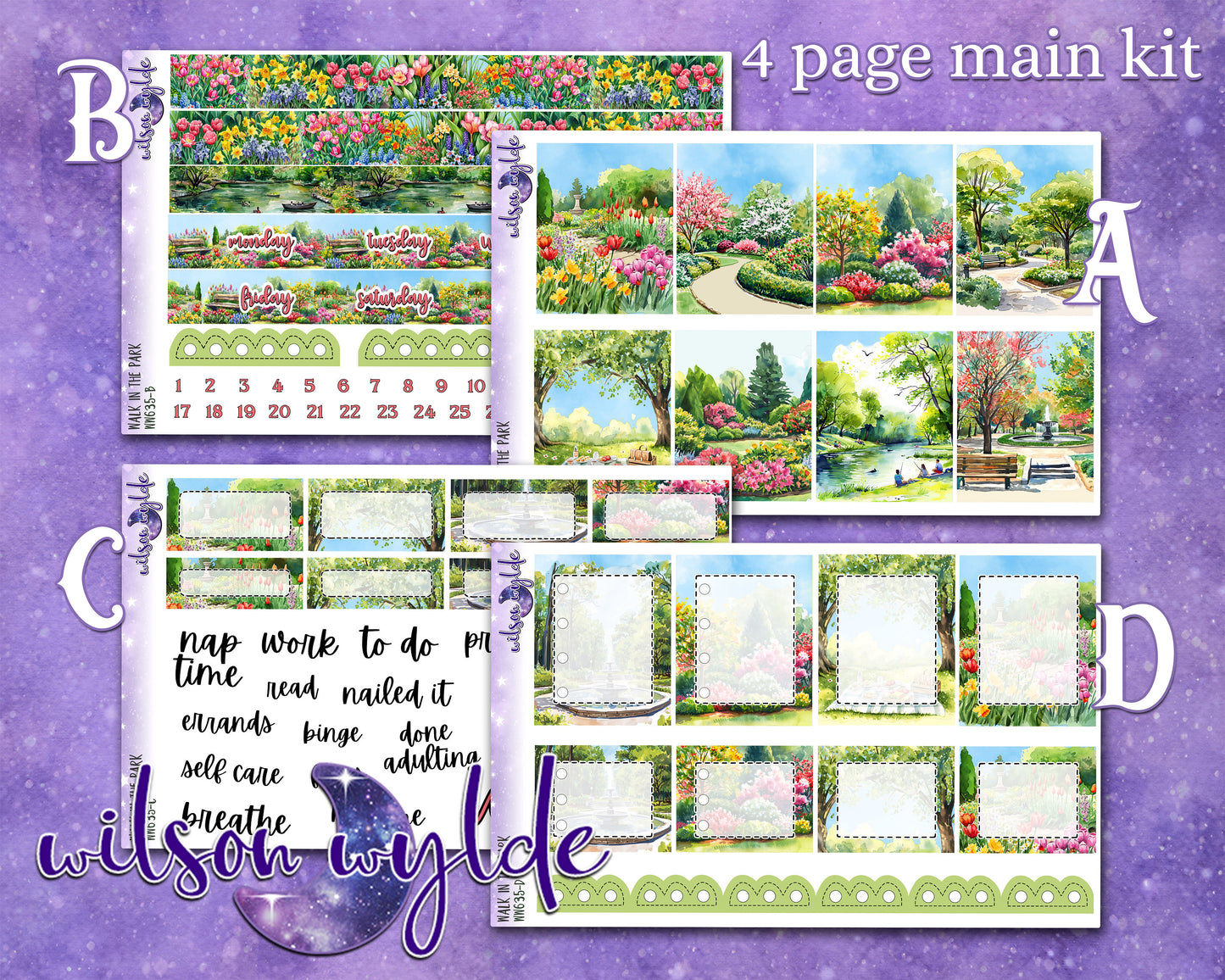 Walk in the Park full weekly sticker kit, STANDARD VERTICAL format, a la carte and bundle options. WW635