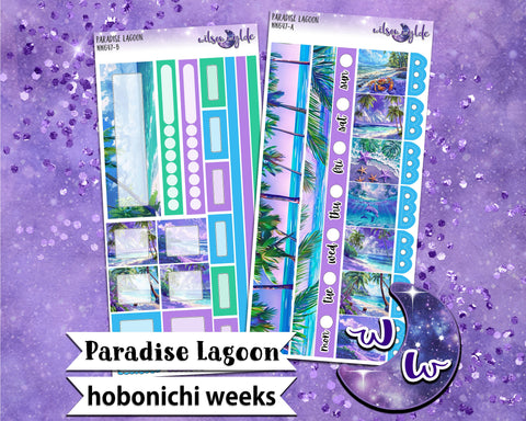 Paradise Lagoon weekly sticker kit, HOBONICHI WEEKS format, a la carte and bundle options. WW647