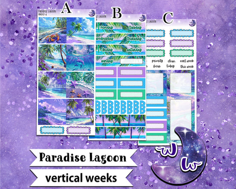 Paradise Lagoon weekly sticker kit, VERTICAL WEEKS format, Print Pression weeks, a la carte and bundle options. WW647
